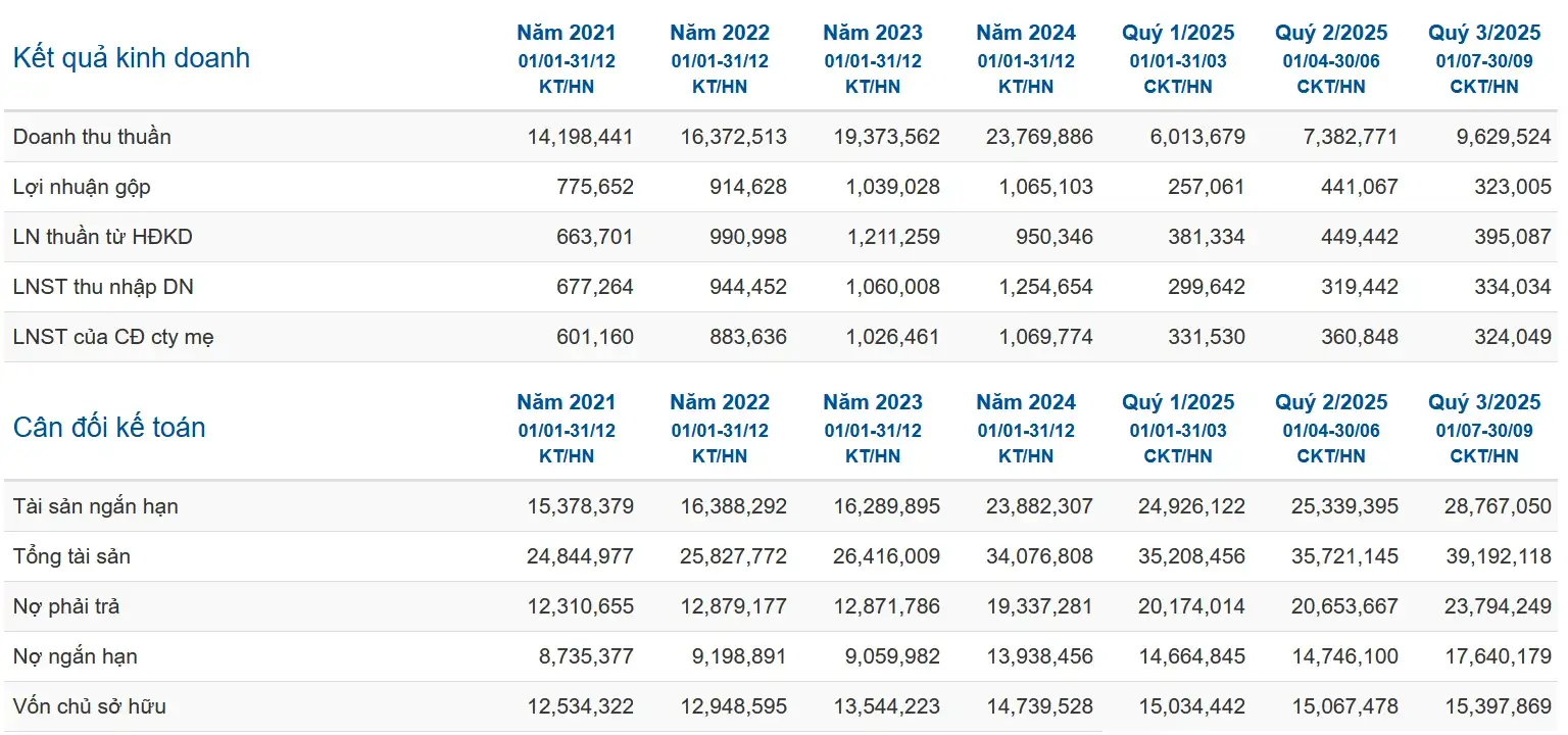 Bảng báo cáo tài chính của PVS giai đoạn 2021 - 9 tháng 2025